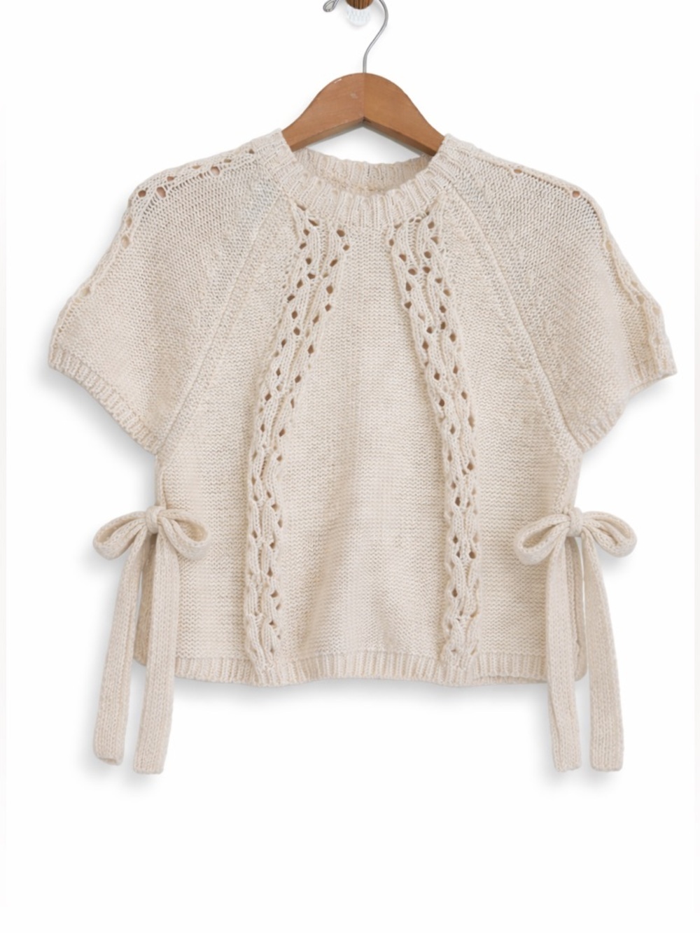 Bellanblue Boutique Cream Ivory Knit Open Tie Sides Cap Sleeve Sweater Vest Top